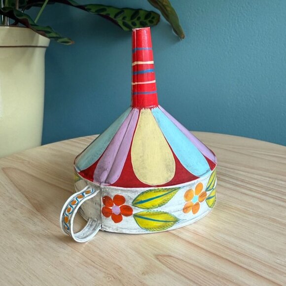 Vintage Tonals Mexican Hand-Painted Funnel By Ser.Mel Tonala Jal Decor - Picture 1 of 9